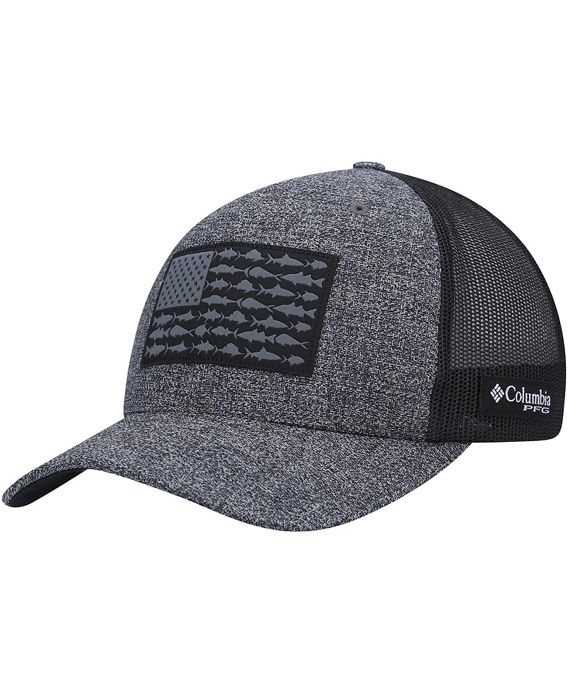 Men's Columbia Heathered Charcoal, Black Pfg Fish Flag Coolmax Trucker Snapback Hat