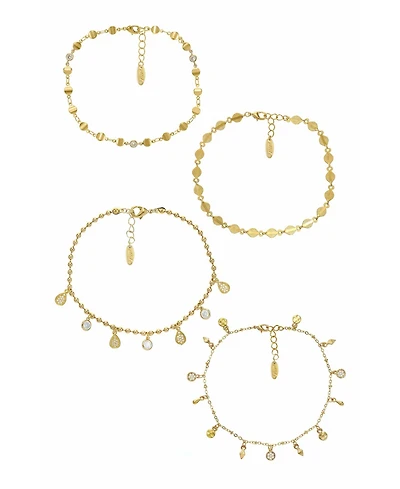 Ettika 18k Gold-Plated 4-Pc. Set Cubic Zirconia Charm & Link Ankle Bracelets