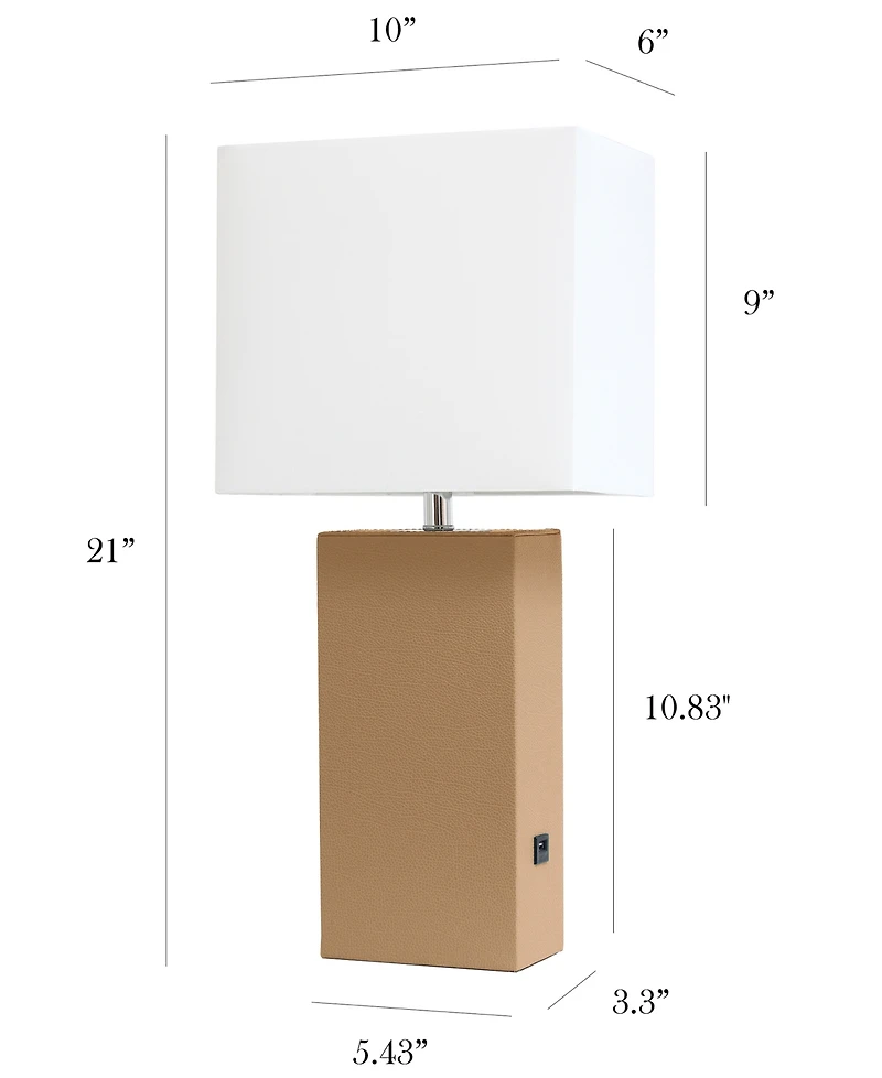 Elegant Designs Modern Leather Table Lamp with Usb