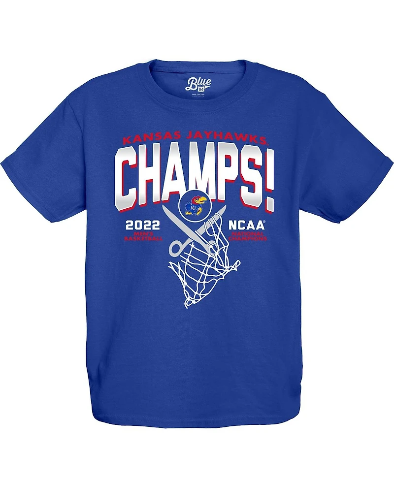Big Boys Blue 84 Royal Kansas Jayhawks 2022 Ncaa Men's Basketball National Champions Cut The Net T-shirt