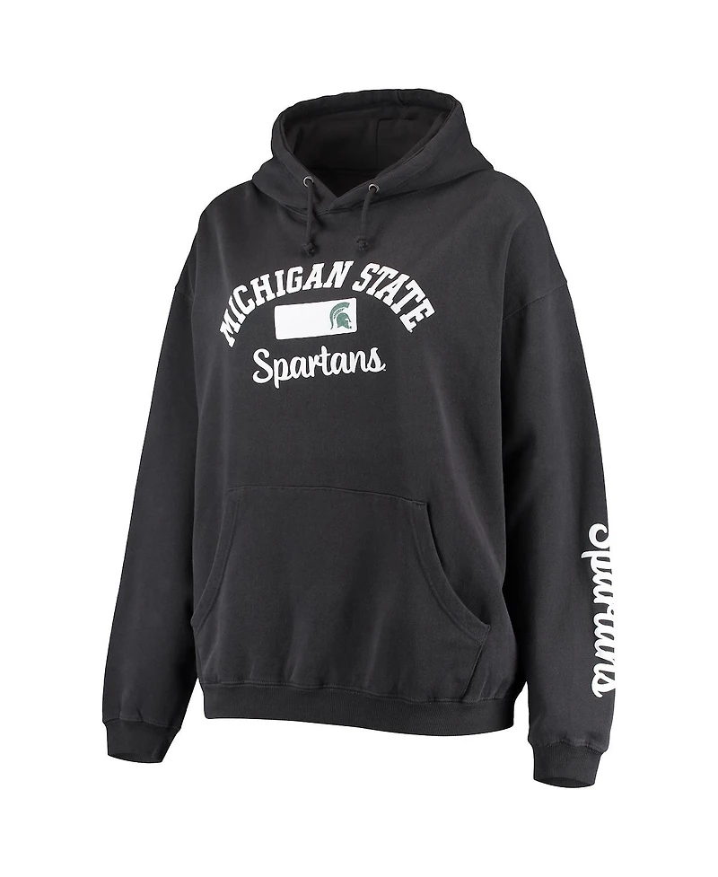 Women's Pressbox Black Michigan State Spartans Rock n Roll Super Oversized Pullover Hoodie