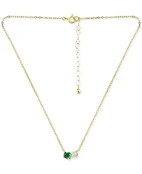 Giani Bernini Green Quartz & Cubic Zirconia Two-Stone Pendant Necklace, 16" + 2" extender, Created for Macy's