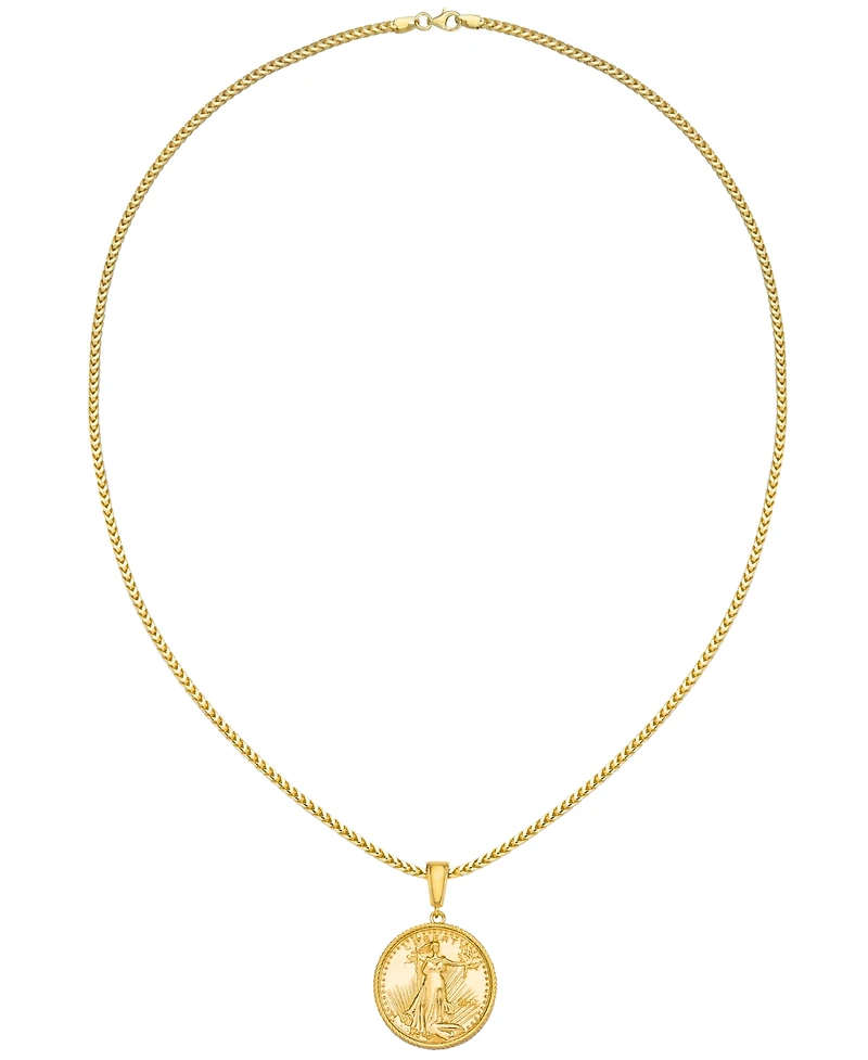 Men's Coin 24" Pendant Necklace in 14k Gold-Plated Sterling Silver