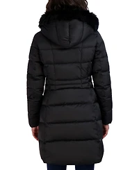 Tahari Womens Velvet Bibbed Faux-Fur Hooded Puffer Coat