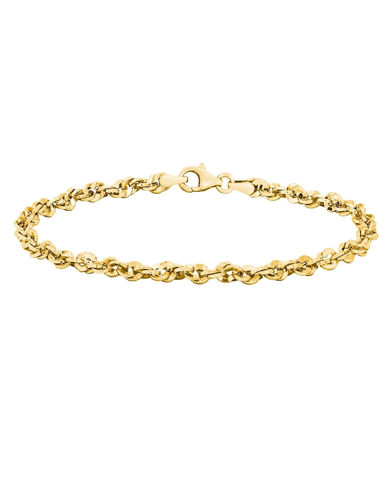 Italian Gold Diamond Cut Rope Chain Bracelet (3-3/4mm) in 14k Gold, Made in Italy