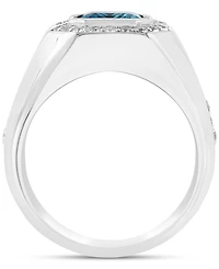 Effy Men's London Blue Topaz (4-3/8 ct. t.w.) & White Topaz (1/2 ct. t.w.) Ring in Sterling Silver