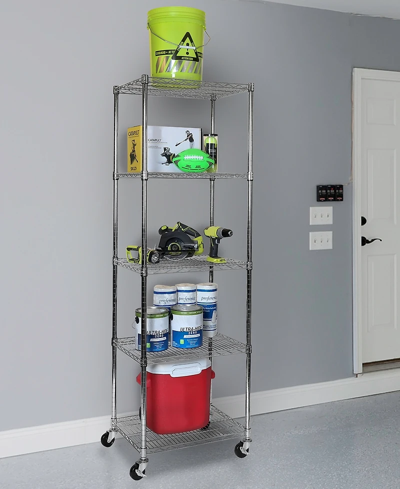 Seville Classics UltraDurable Commercial-Grade 5-Tier Nsf-Certified Steel Wire Wheeled Shelving