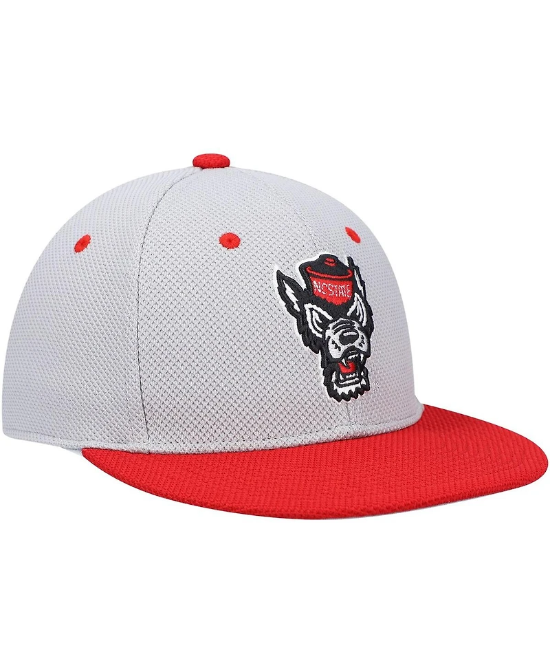 Men's adidas Gray and Red Nc State Wolfpack On-Field Baseball Fitted Hat