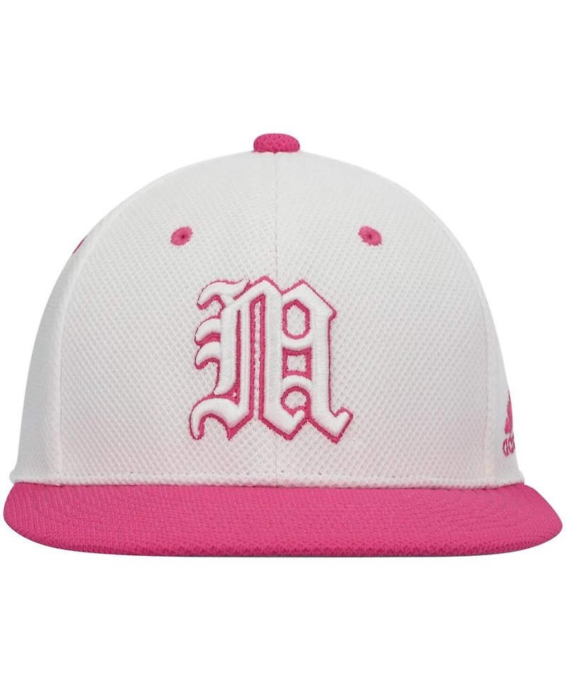 Men's adidas White and Pink Miami Hurricanes On-Field Baseball Fitted Hat