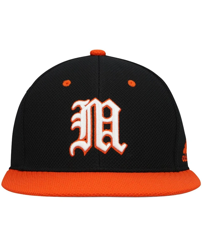 Men's adidas Black and Orange Miami Hurricanes On-Field Baseball Fitted Hat