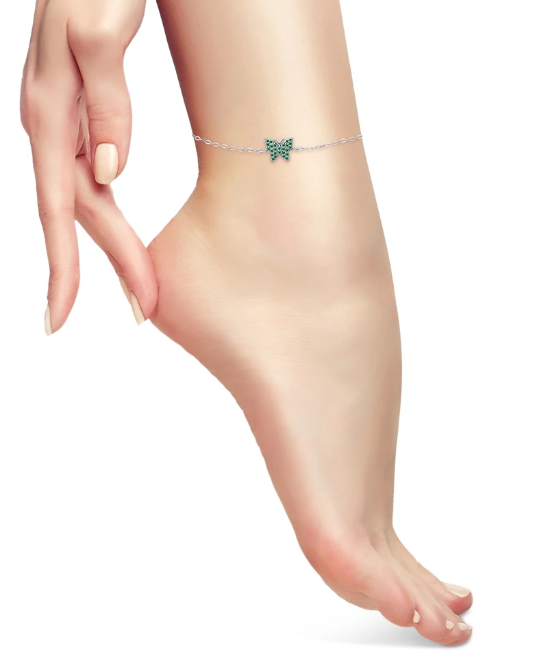 Giani Bernini Green Cubic Zirconia Butterfly Ankle Bracelet, Created for Macy's