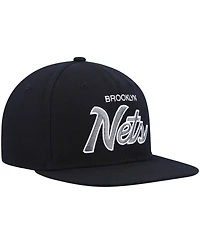 Men's Mitchell & Ness Black Brooklyn Nets Hardwood Classics Script 2.0 Snapback Hat