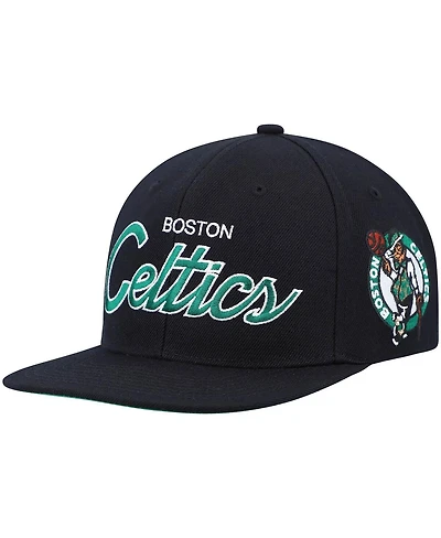 Men's Mitchell & Ness Black Boston Celtics Hardwood Classics Script 2.0 Snapback Hat