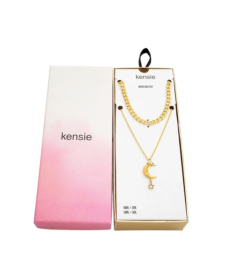 kensie Rhinestone Double Layered Moon Necklace Set