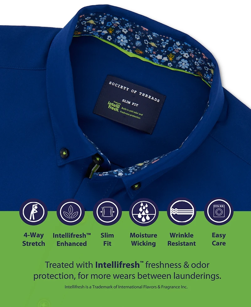 Society of Threads Men's Regular Fit Non-Iron Performance Stretch Solid Button-Down Shirt