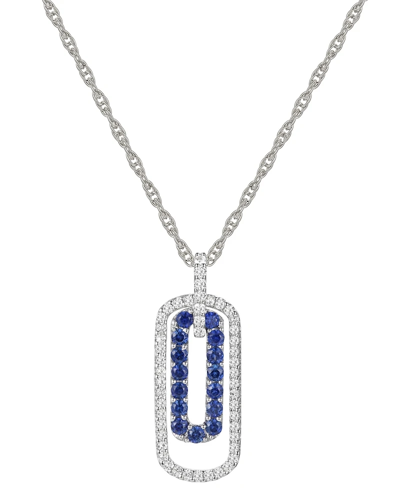 Lab-Grown Sapphire (1/3 ct. t.w.) & Lab-Grown White Sapphire (1/4 ct. t.w.) 18" Pendant Necklace in Sterling Silver (Also in Lab-Grown Emerald & Lab-G