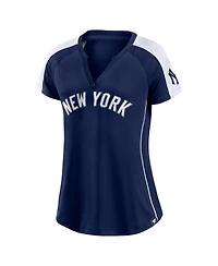 Women's Fanatics Navy, White New York Yankees True Classic League Diva Pinstripe Raglan V-Neck T-shirt