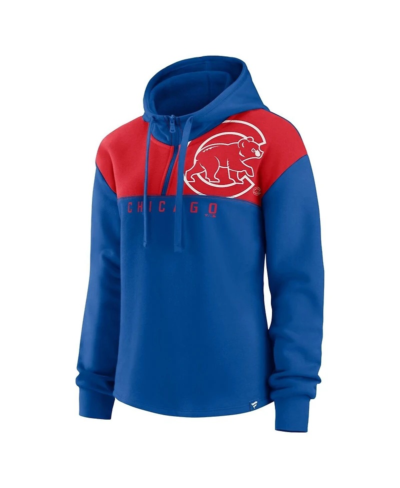Women's Fanatics Royal Chicago Cubs Iconic Overslide Color-Block Quarter-Zip Hoodie