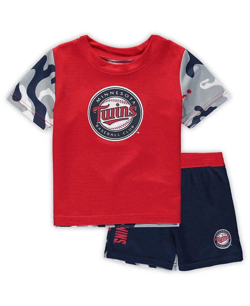 Newborn and Infant Boys Girls Red, Navy Minnesota Twins Pinch Hitter T-shirt Shorts Set