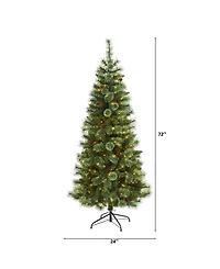 White Mountain Pine Artificial Christmas Tree with Lights and Pinecones, 72"
