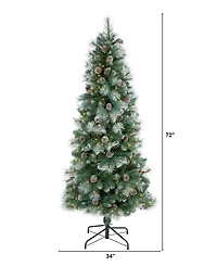 Frosted Tip British Columbia Mountain Pine Artificial Christmas Tree with Lights, Pine Cones Bendable Branches, 72"