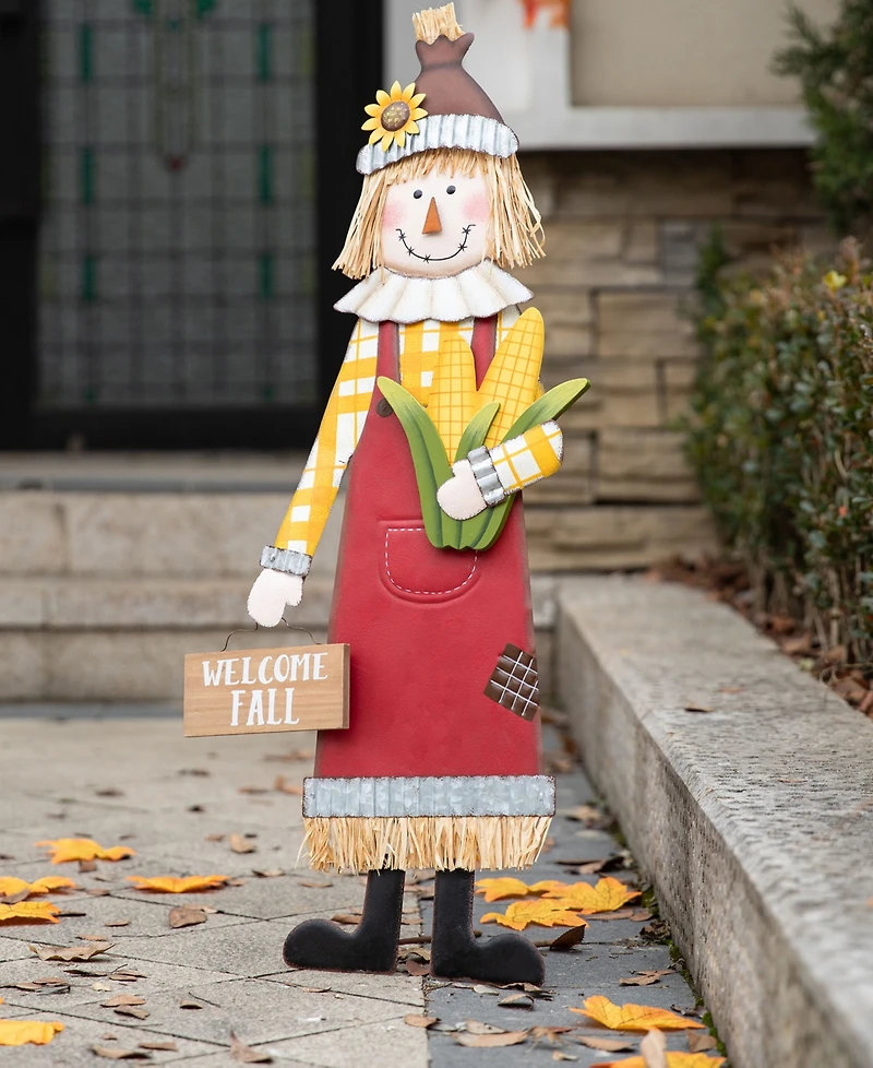 Glitzhome Metal Scarecrow Yard Stake Standing Hanging Sign, 37.25"