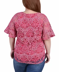 Plus Size Short Bell Sleeve Lace Blouse