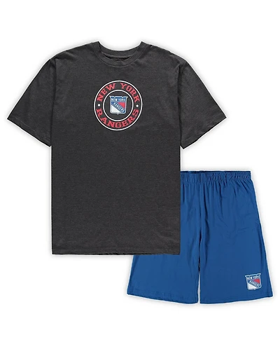 Men's Concepts Sport Blue, Heathered Charcoal New York Rangers Big and Tall T-shirt Shorts Sleep Set