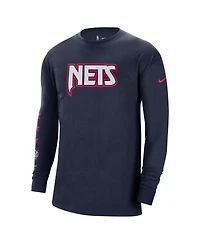 Men's Nike Navy Brooklyn Nets 2021/22 City Edition Courtside Heavyweight Moments Long Sleeve T-shirt