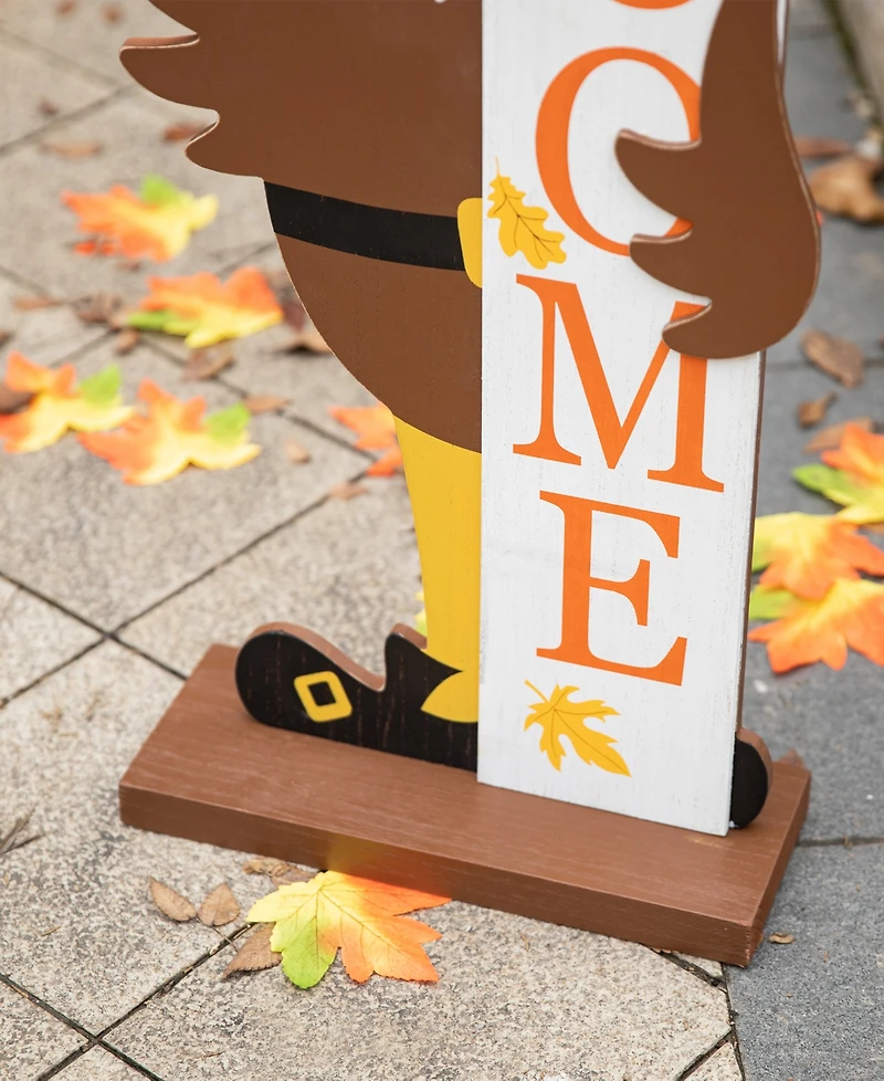 Glitzhome Thanksgiving Wooden Turkey Welcome Porch Decor, 36"