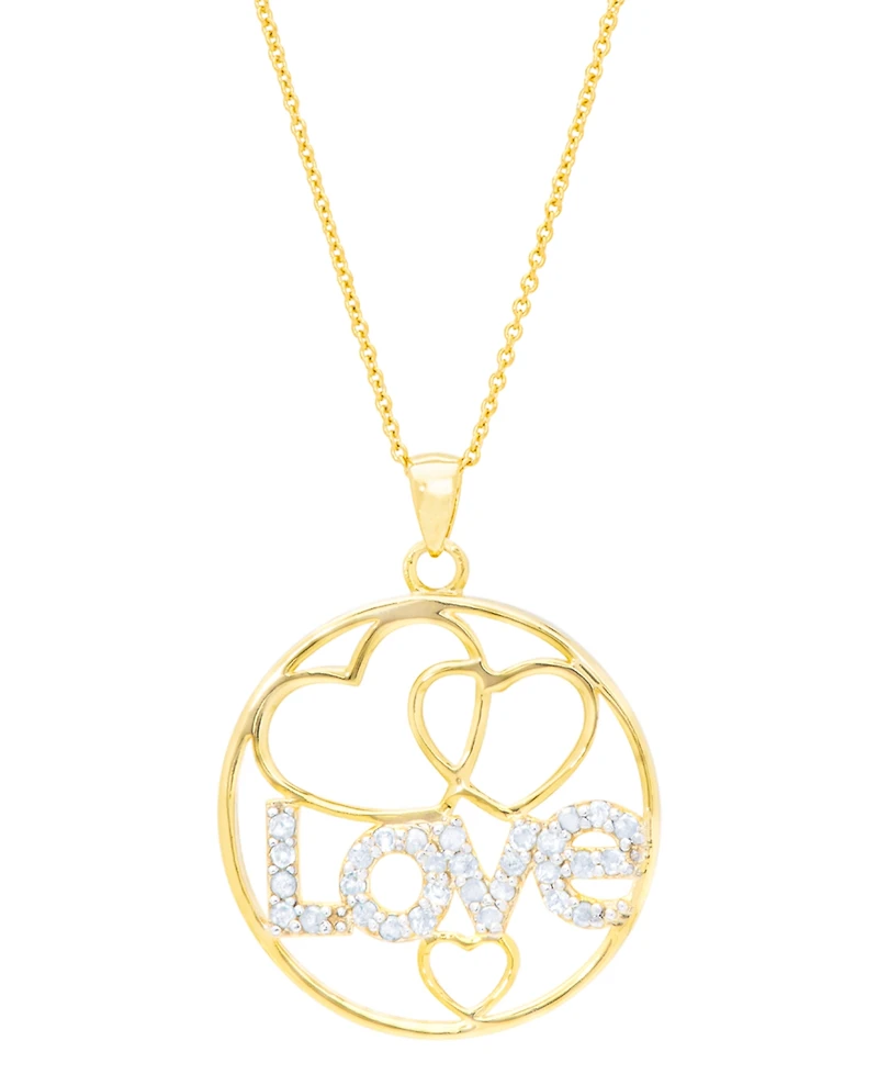 Diamond "Love" Heart Circle 18" Pendant Necklace (1/8 ct. t.w.) in 14k Gold-Plated Sterling Silver