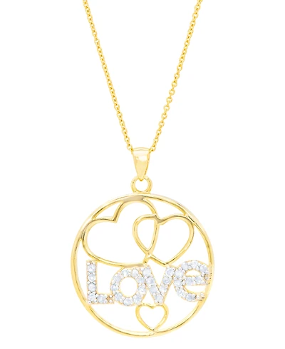 Diamond "Love" Heart Circle 18" Pendant Necklace (1/8 ct. t.w.) in 14k Gold-Plated Sterling Silver