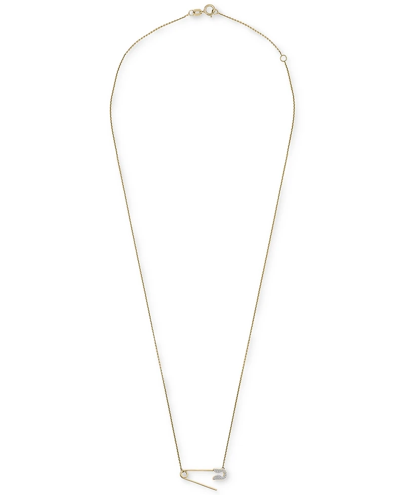 Wrapped Diamond Safety Pin Charm Collector Pendant Necklace (1/20 ct. t.w.) in 10k Gold, 17" + 1" extender, Created for Macy's
