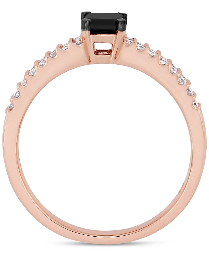 Black Diamond (1/2 ct. t.w.) & White (1/4 Emerald-Cut Pave Engagement Ring 14k Rose Gold
