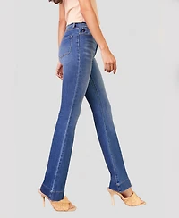 Kancan Women's High Rise Faded Stretch Flare Jeans
