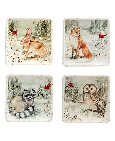 Certified International Winter's Walk 4 Piece Canape Plate Set
