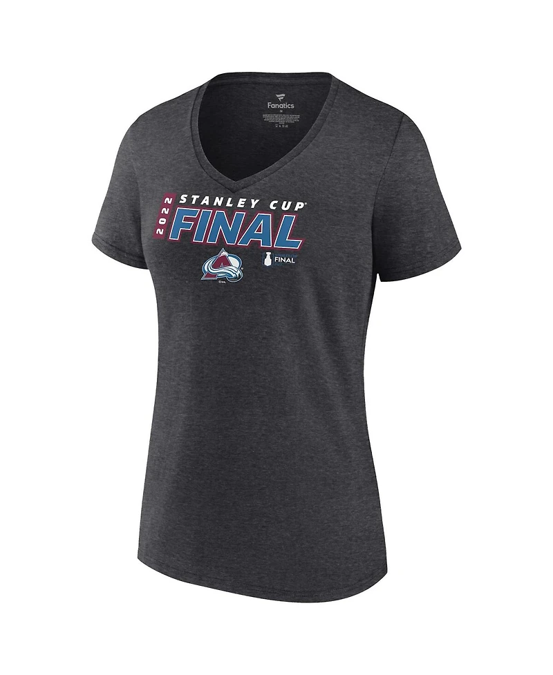 Women's Fanatics Heathered Charcoal Colorado Avalanche 2022 Stanley Cup Final Own Goal Roster V-Neck T-shirt