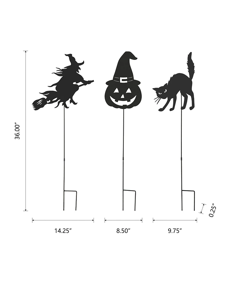 Glitzhome 36" Halloween Metal Silhouette Yard Stake or Hanging Decor Set, 3 Piece