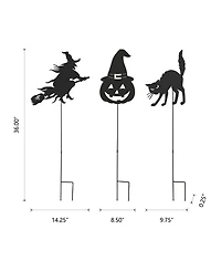 Glitzhome 36" Halloween Metal Silhouette Yard Stake or Hanging Decor Set, 3 Piece
