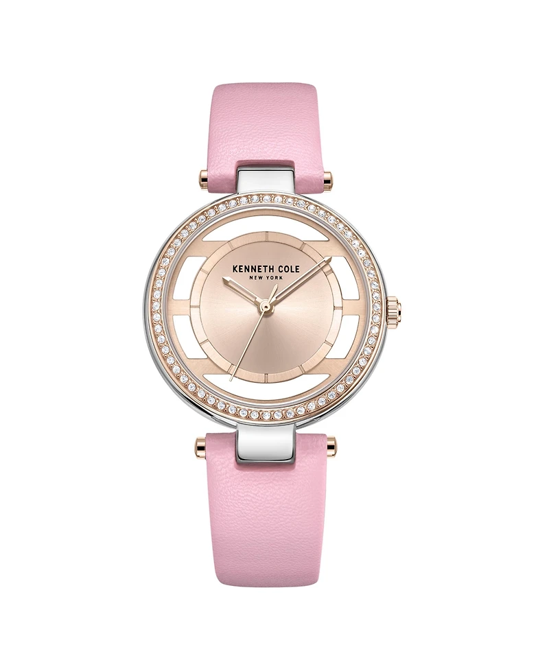Kenneth Cole New York Women's Transparency Pink Genuine Leather Strap Watch 34mm