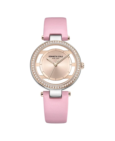 Kenneth Cole New York Women's Transparency Pink Genuine Leather Strap Watch 34mm