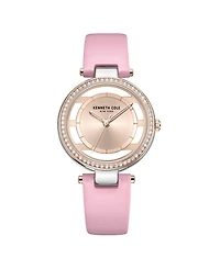 Kenneth Cole New York Women's Transparency Pink Genuine Leather Strap Watch 34mm