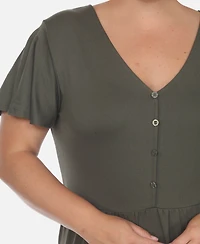 White Mark Plus Short Sleeve V-neck Tiered Midi Dress