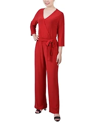 Ny Collection Petite 3/4 Sleeve Belted Wide Leg Jumpsuit