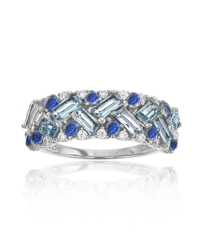 Cubic Zirconia Sterling Silver Tanzanite and Baguette Ring