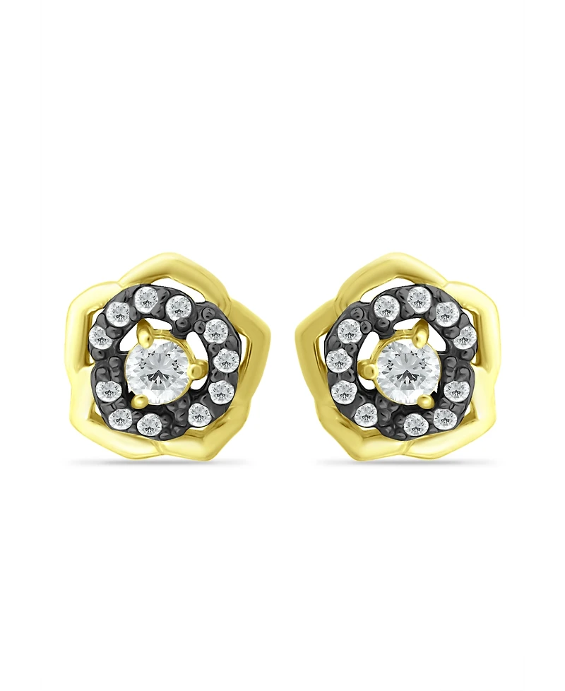 Giani Bernini Cubic Zirconia with Black Rhodium Flower Stud Earrings, 18K Gold over Silver