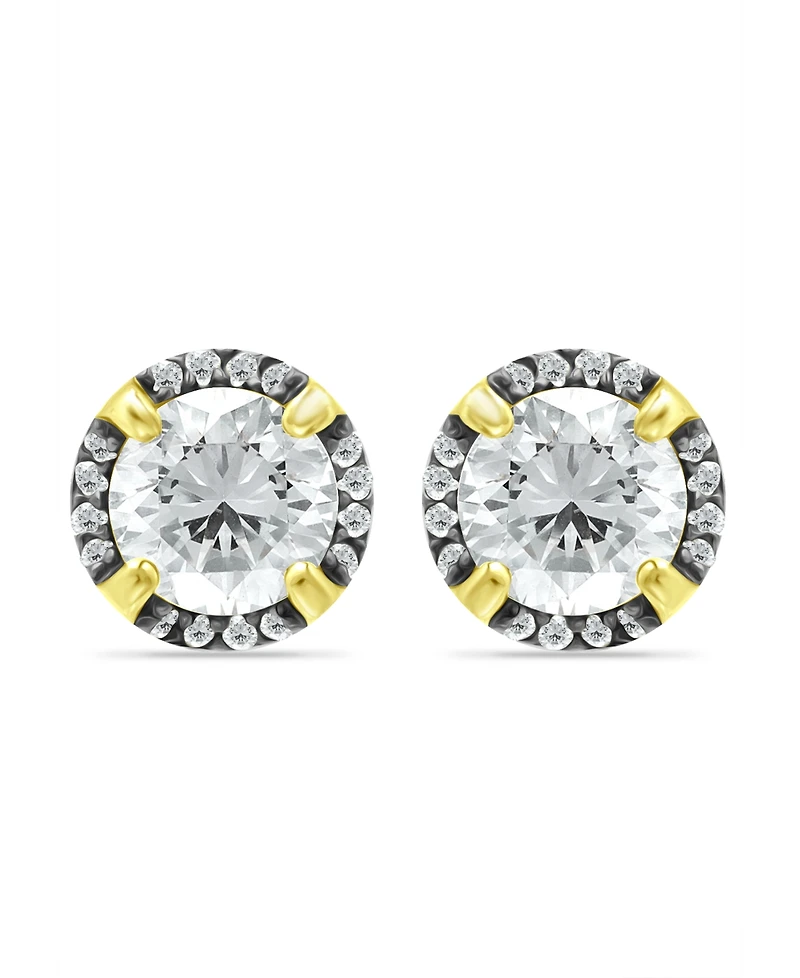 Giani Bernini Cubic Zirconia with Black Rhodium Halo Stud Earrings, 18K Gold over Silver