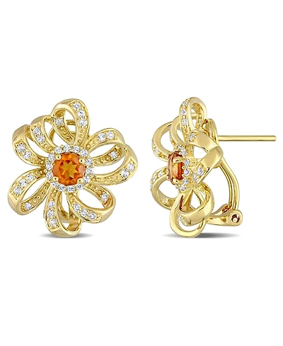 Citrine (4/5 ct. t.w.) and White Topaz (3/4 ct. t.w.) Flower Earrings in 18k Gold Plated Sterling Silver
