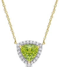 Peridot (1 1/3 ct. t.w.) and White Topaz (1/5 ct. t.w.) Trillion Halo Necklace in 10k Gold