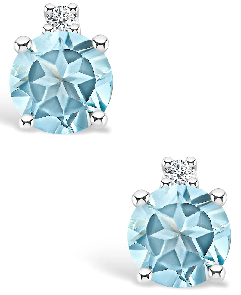 Aquamarine (1/2 ct. t.w.) and Diamond Accent Stud Earrings in 14K Yellow Gold